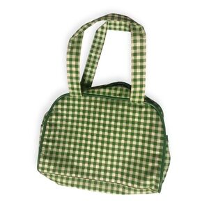 Yves Rocher cosmetic make-up bag Green White Checkered Gingham Square Pattern